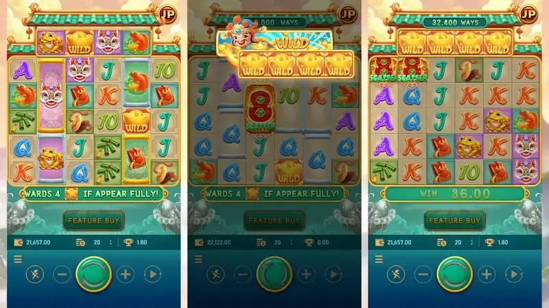 RSG皇家電子聚寶財神老虎機一般遊戲模式WILD與SCATTER連線畫面