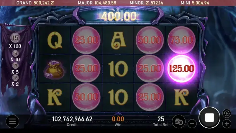 RSG皇家電子美杜莎老虎機一般遊戲模式盤面數值球加總與發光特效畫面
