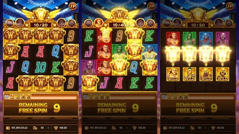 RSG皇家電子黃金摔角手老虎機免費旋轉WILD符號連線畫面
