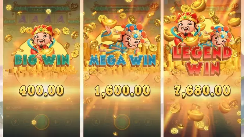 RSG皇家電子聚寶財神老虎機三階段爆分特效BIG-MEGA-LEGEND-WIN畫面
