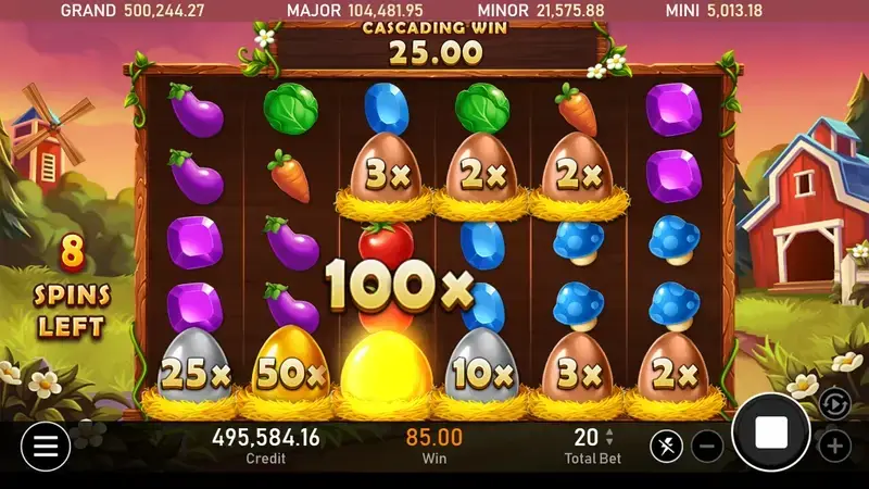 RSG皇家電子開心農場老虎機免費遊戲100倍乘數蛋連線畫面