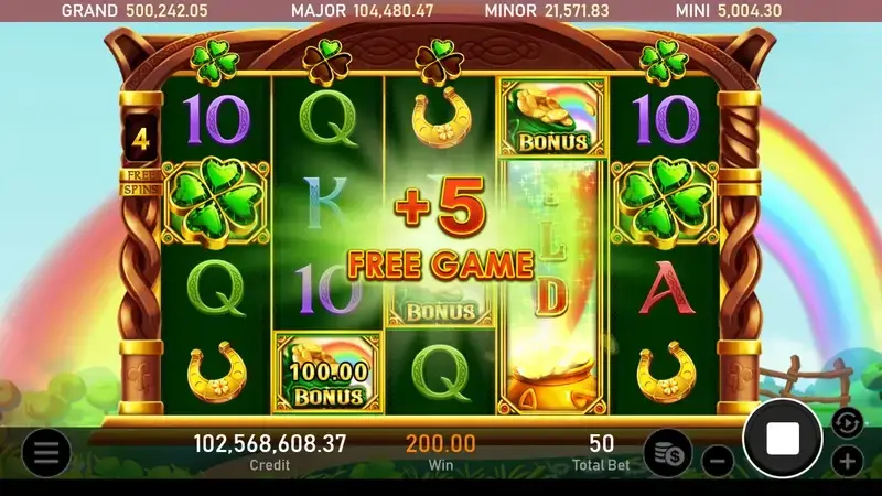 RSG皇家電子金色幸運草老虎機免費遊戲模式觸發加五局FREE GAME畫面