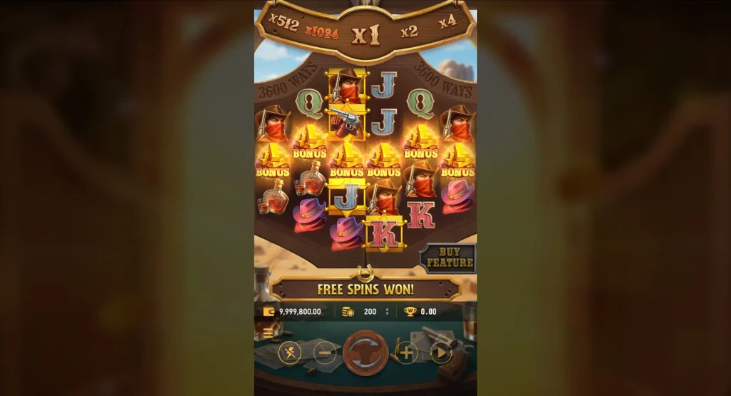 RSG皇家電子賞金獵人老虎機觸發免費遊戲FREE SPINS WON畫面