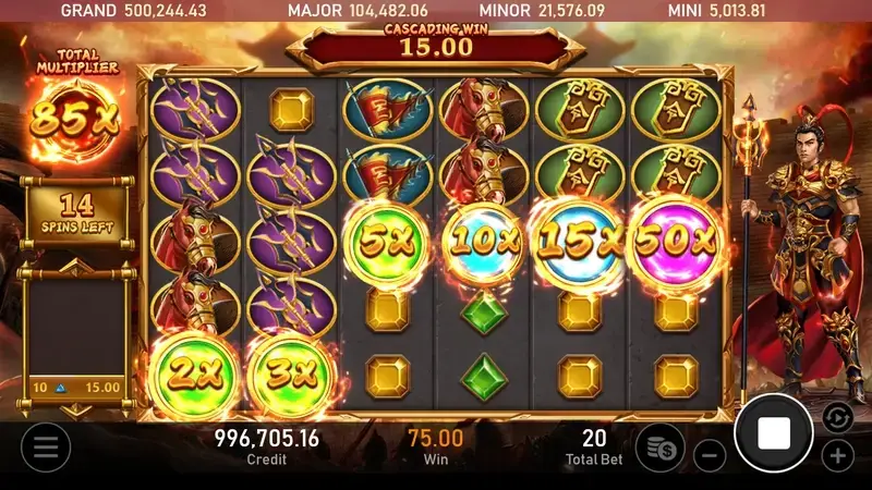 RSG皇家電子潑水節老虎機免費遊戲WILD連線贏分畫面