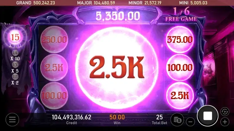 RSG皇家電子美杜莎老虎機免費遊戲粉紫水晶球觸發2.5K爆分畫面