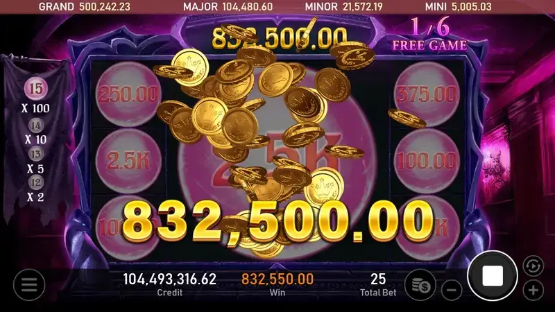 RSG皇家電子美杜莎老虎機免費遊戲模式贏分高達832500爆分畫面