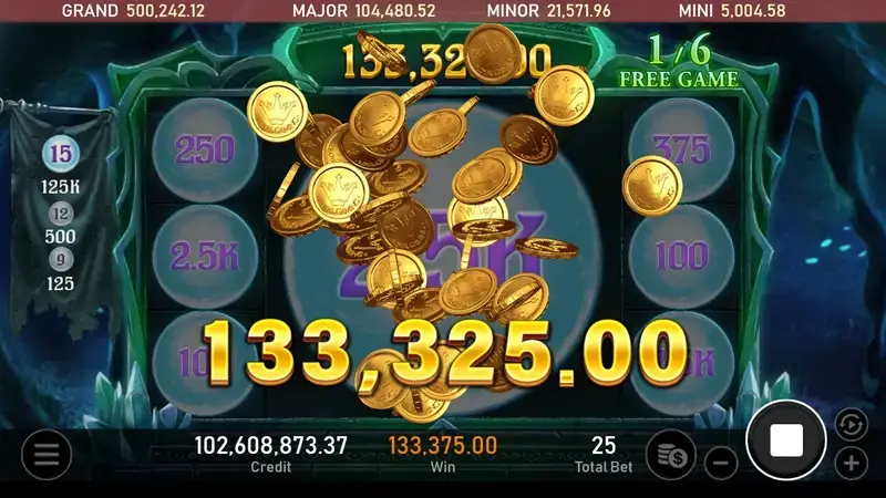 RSG皇家電子美杜莎老虎機免費遊戲模式贏分高達133325爆分畫面